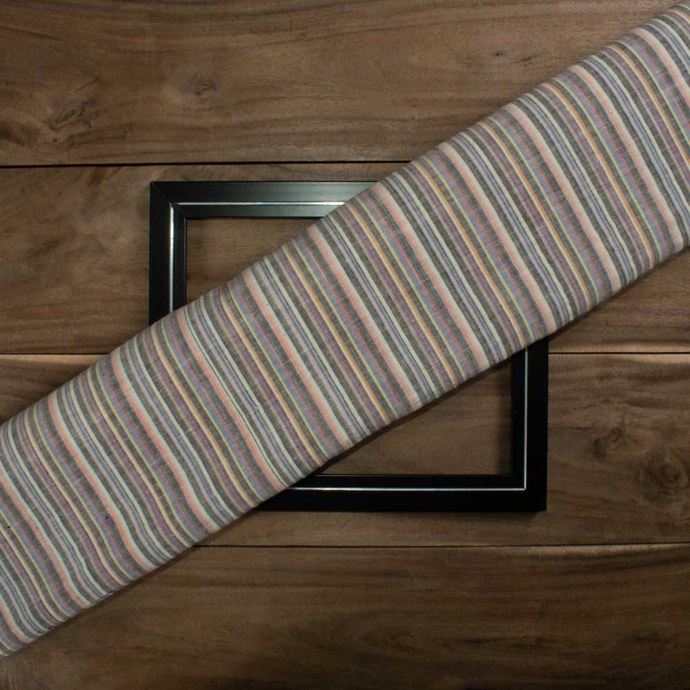 Stripe Multicolor Cotton Khadi 110 GSM Handwoven Fabric 09