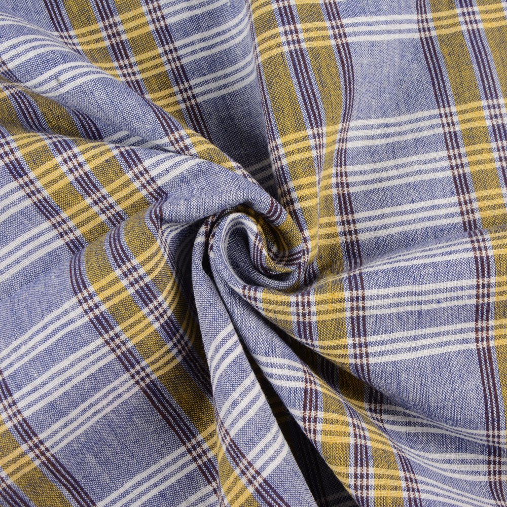 Check Blue & Yellow Pure Cotton 96 GSM Handwoven Fabric