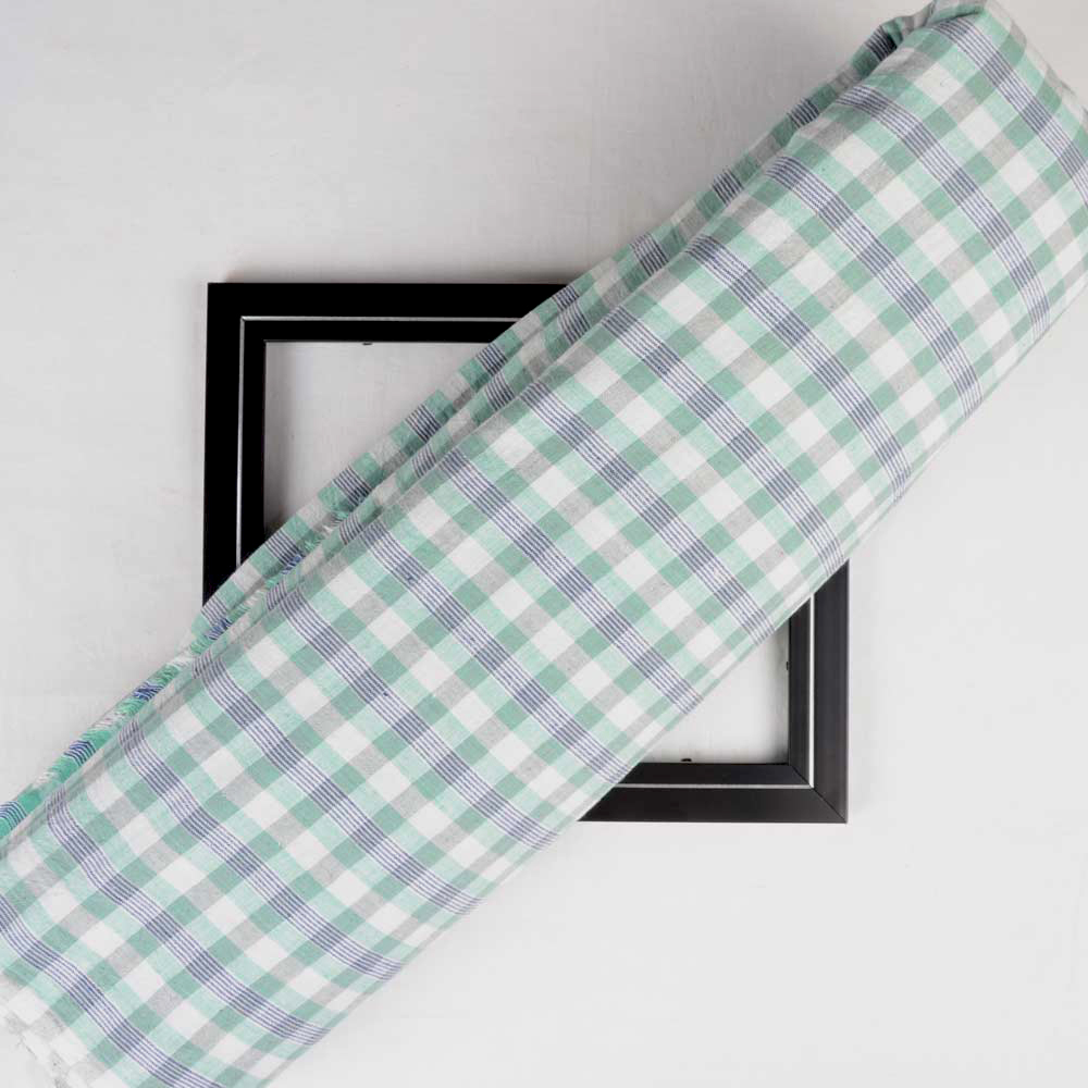 CHECK GREEN & GREY KHADI FABRIC - 105 GSM HANDSPUN & HANDWOVEN