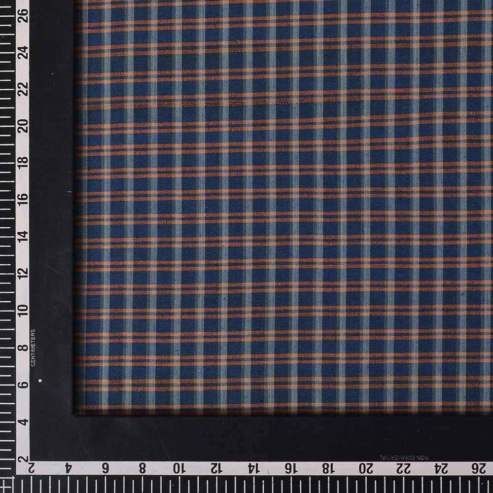 CHECK BLUE ORANGE PURE COTTON 125 GSM HANDWOVEN FABRIC