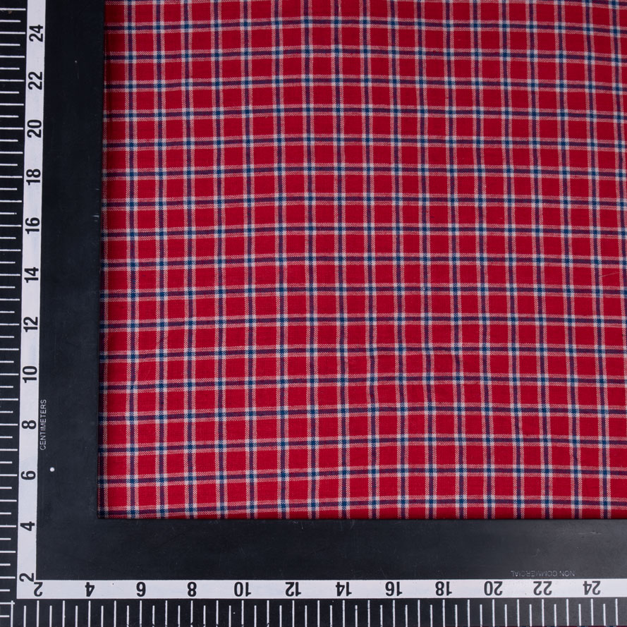 CHECK RED PURE COTTON 86 GSM HANDWOVEN FABRIC