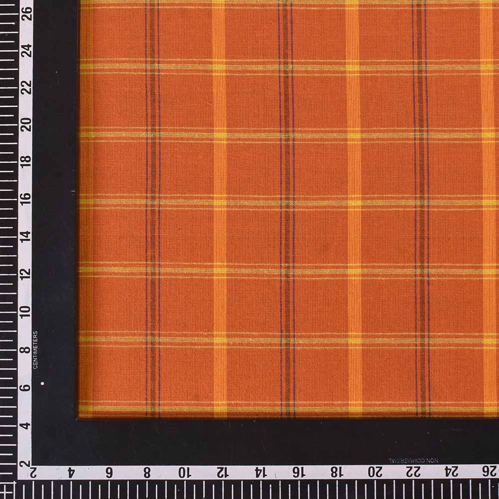 CHECK ORANGE PURE COTTON 96 GSM HANDWOVEN FABRIC
