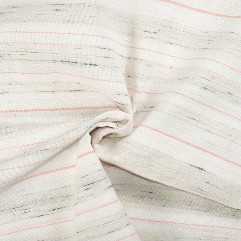 Stripe White Pink Black Yarn Tie Dye 90 GSM Khadi Cotton Handwoven Fabric