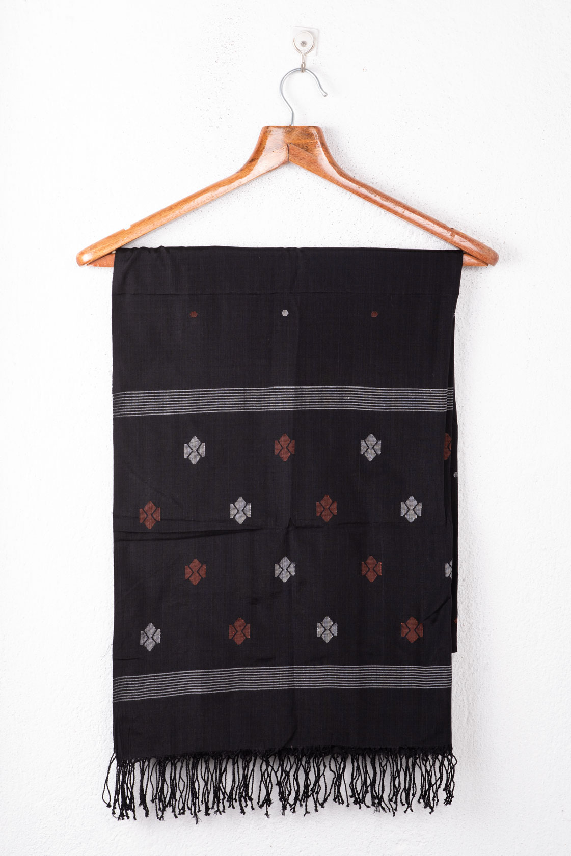 Geometric Black Jamdani Handwoven Pure Silk Scarf
