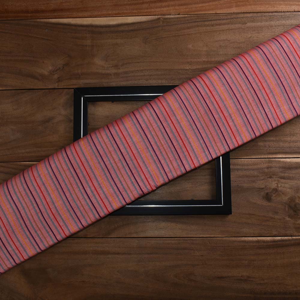 Stripe Multicolor Pure Cotton 70 GSM Handwoven Fabric 341