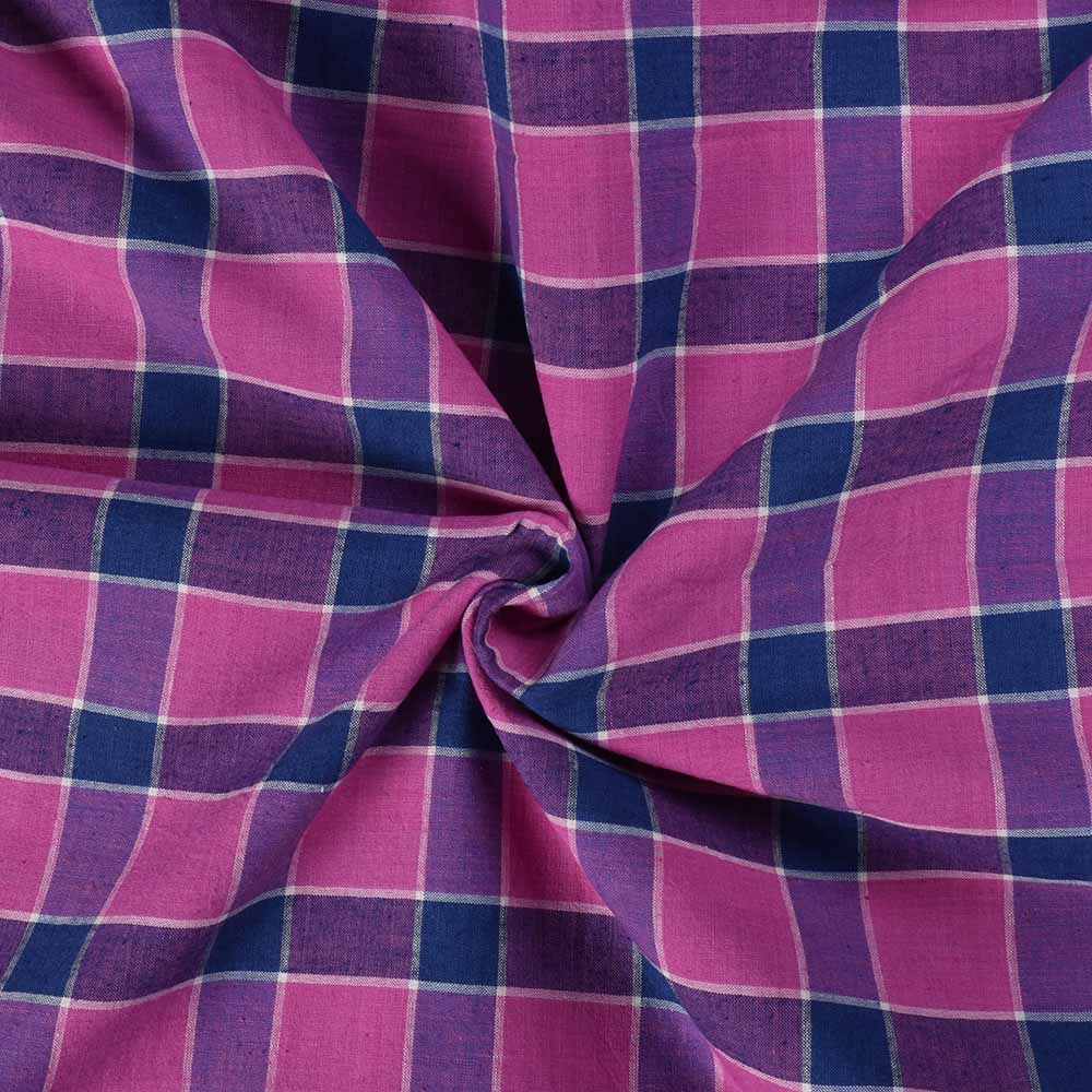 Check White Blue And Pink Pure Cotton 102 GSM Handwoven Fabric