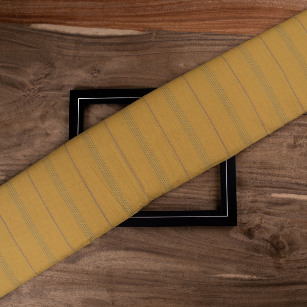 Stripe Mustard Pure Cotton 60 GSM Handwoven Fabric