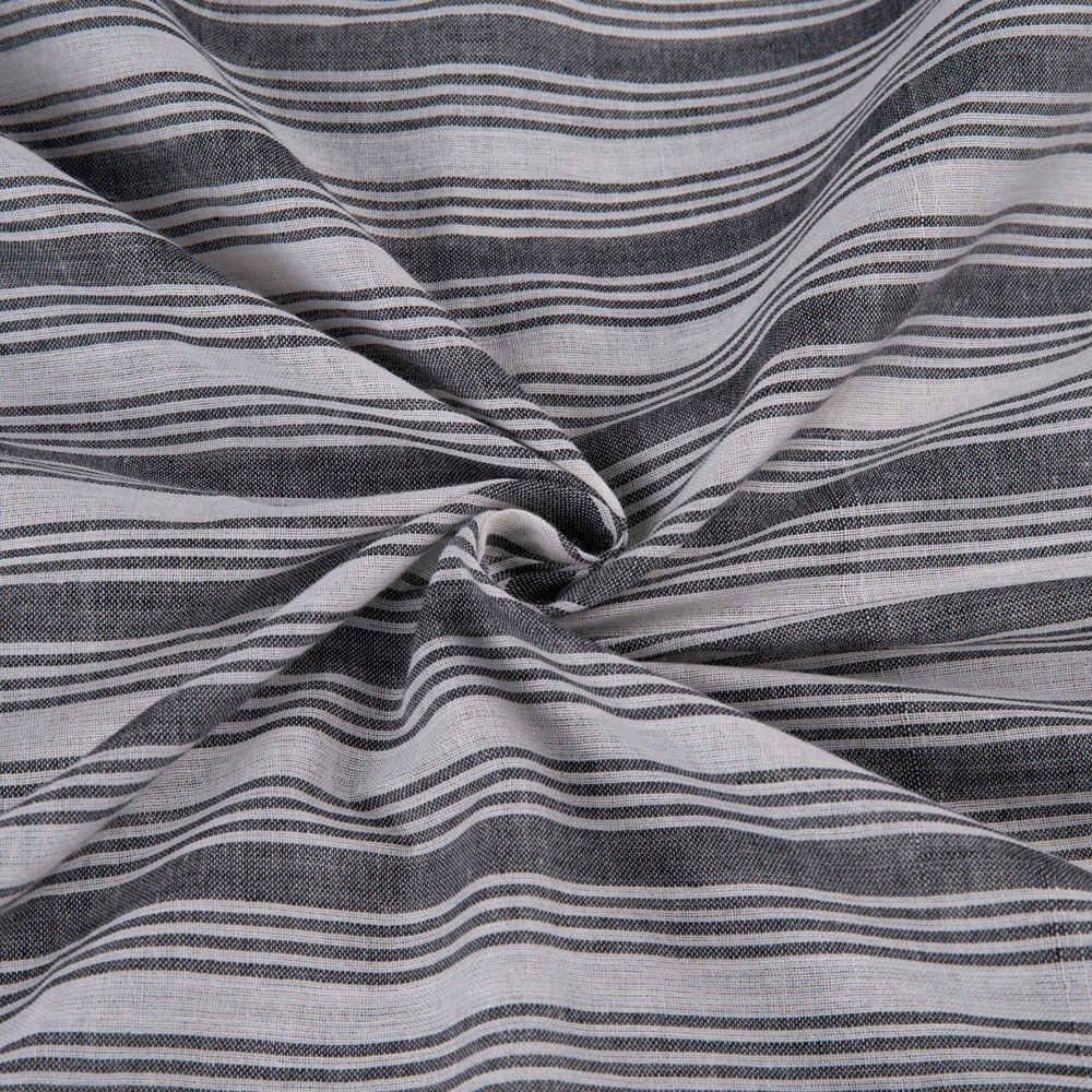 Stripe Black & White Pure Cotton 87 GSM Handwoven Fabric