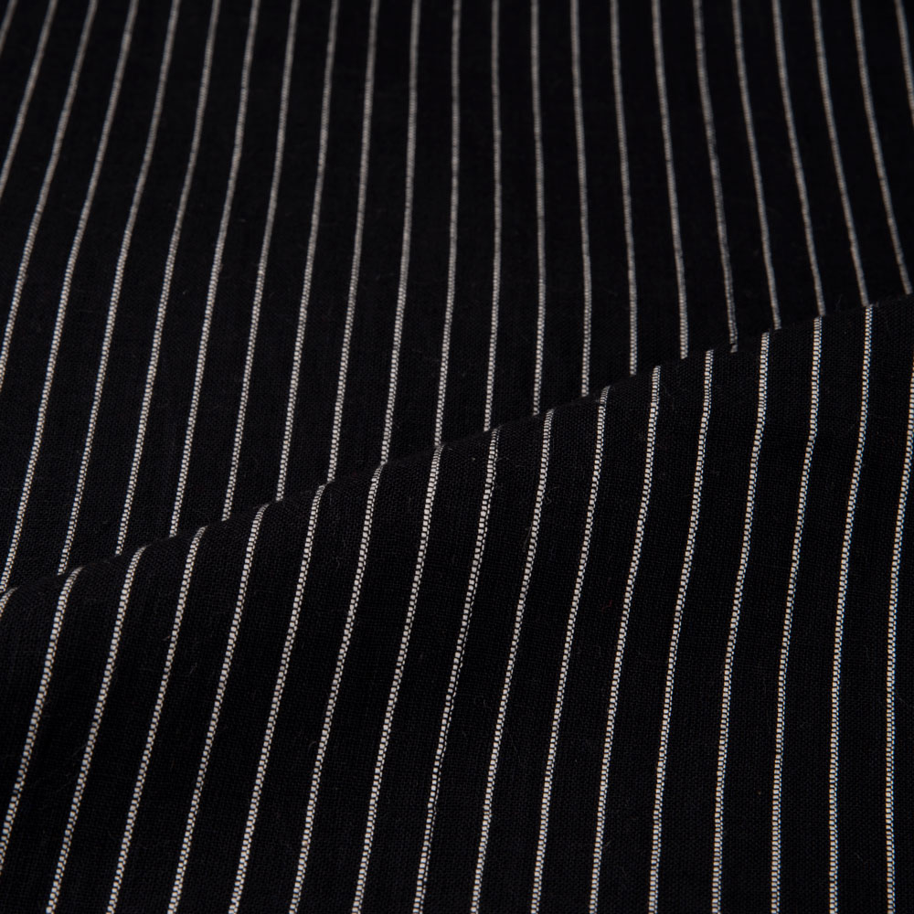 PINSTRIPE BLACK PURE COTTON 100 GSM HANDWOVEN FABRIC