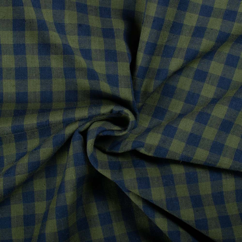 Check Olive & Navy 100 GSM Pure Cotton Handwoven Fabric