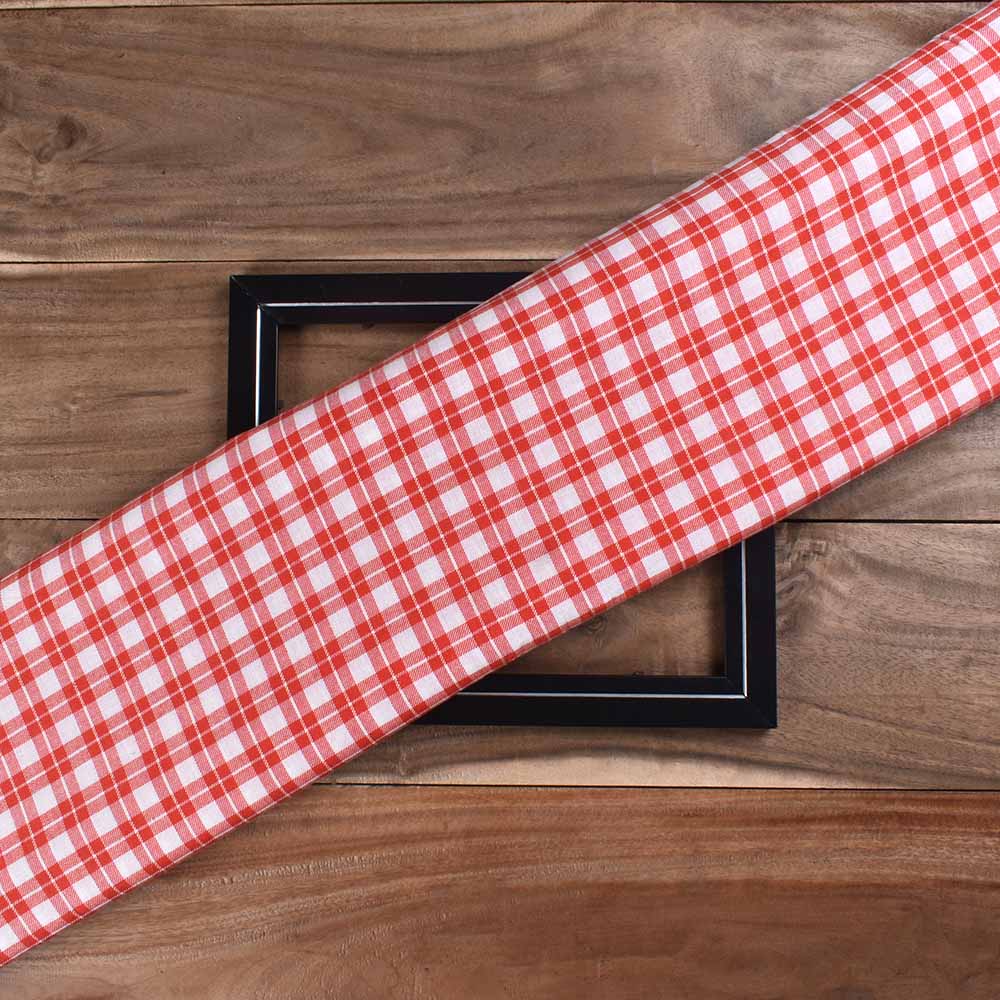 Check Red White Twill Pure Cotton 102 GSM Handwoven Fabric
