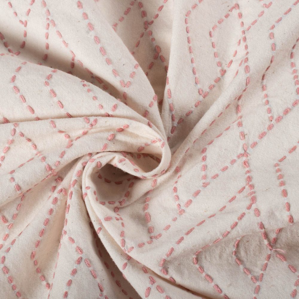 Off White Khadi Cotton Woven Maze 150 GSM Handwoven Kantha Fabric