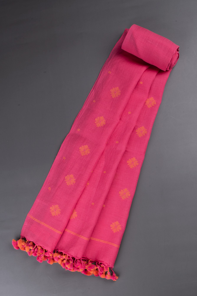 GEOMETRIC PINK JAMDANI PURE COTTON HANDWOVEN SCARF