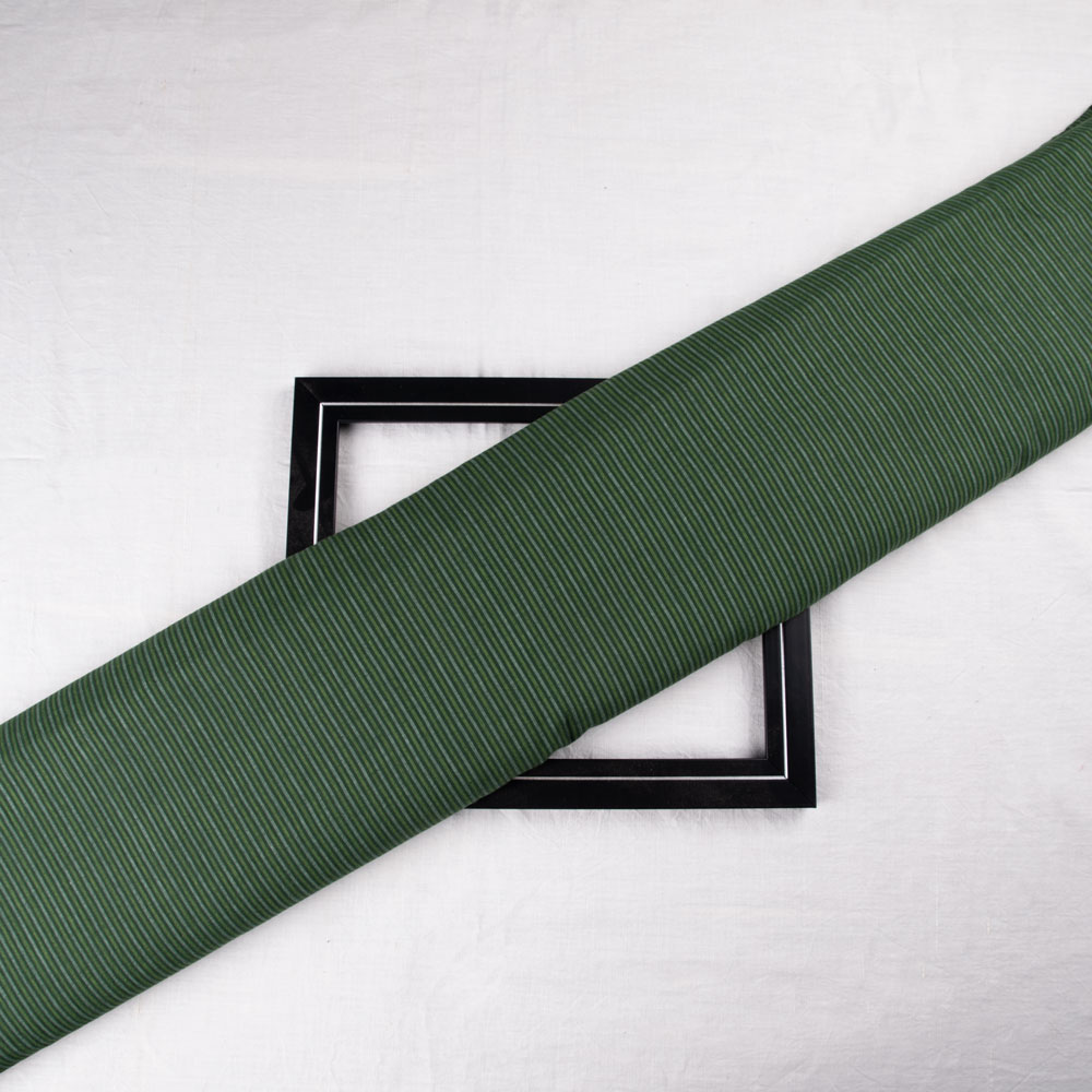 Stripe Dark Green Pure Cotton 60 GSM Handwoven Fabric