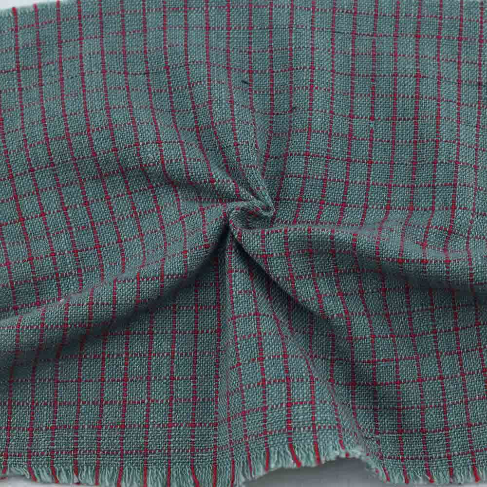 Check Teal Khadi Fabric - 200 GSM Handspun & Handwoven