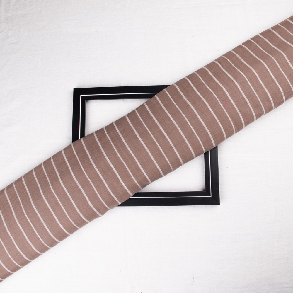 Stripe Brown Pure Cotton 102 GSM Handwoven Fabric