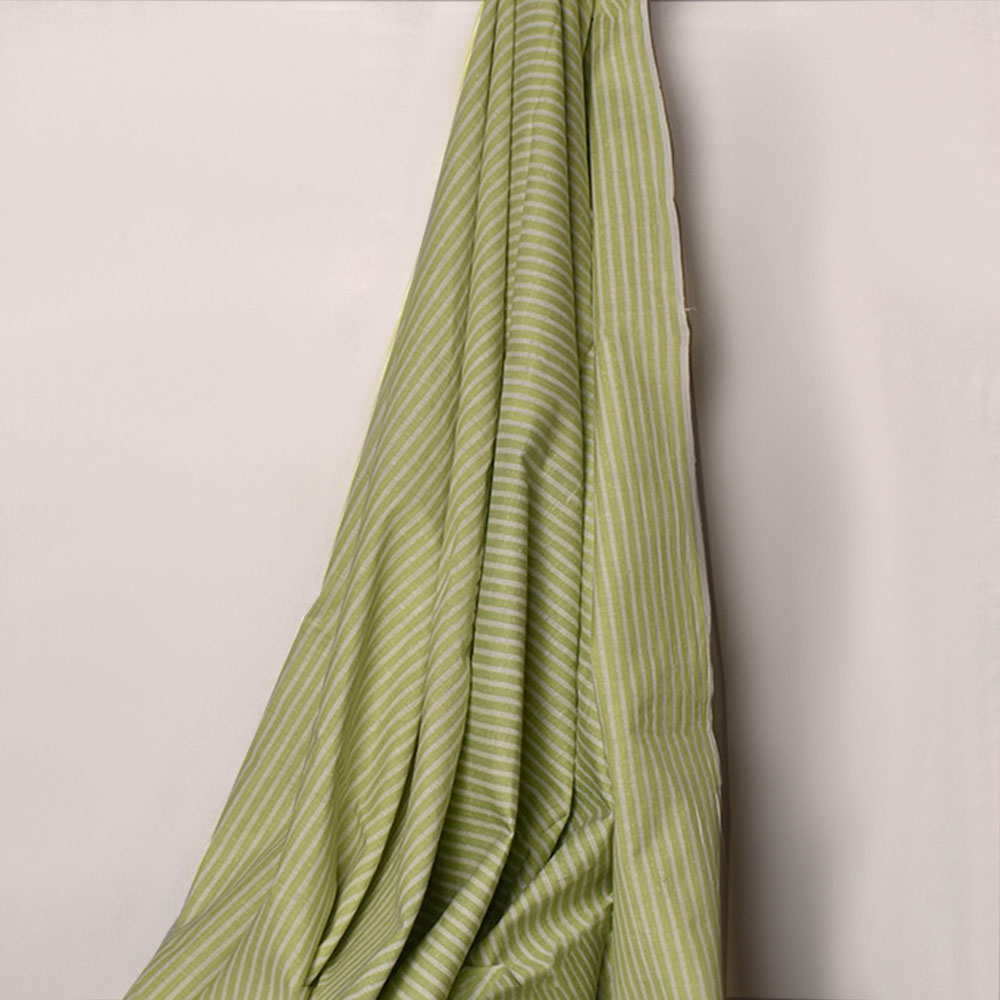 Stripe Light Green Matka Silk & Cotton Blend 105 GSM Handwoven Fabric