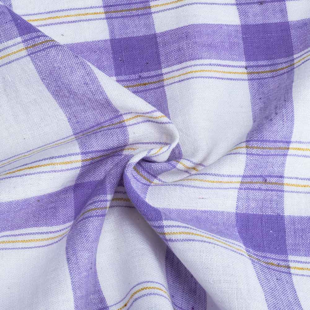 Check Purple & White Pure Cotton 105 GSM Handwoven Fabric