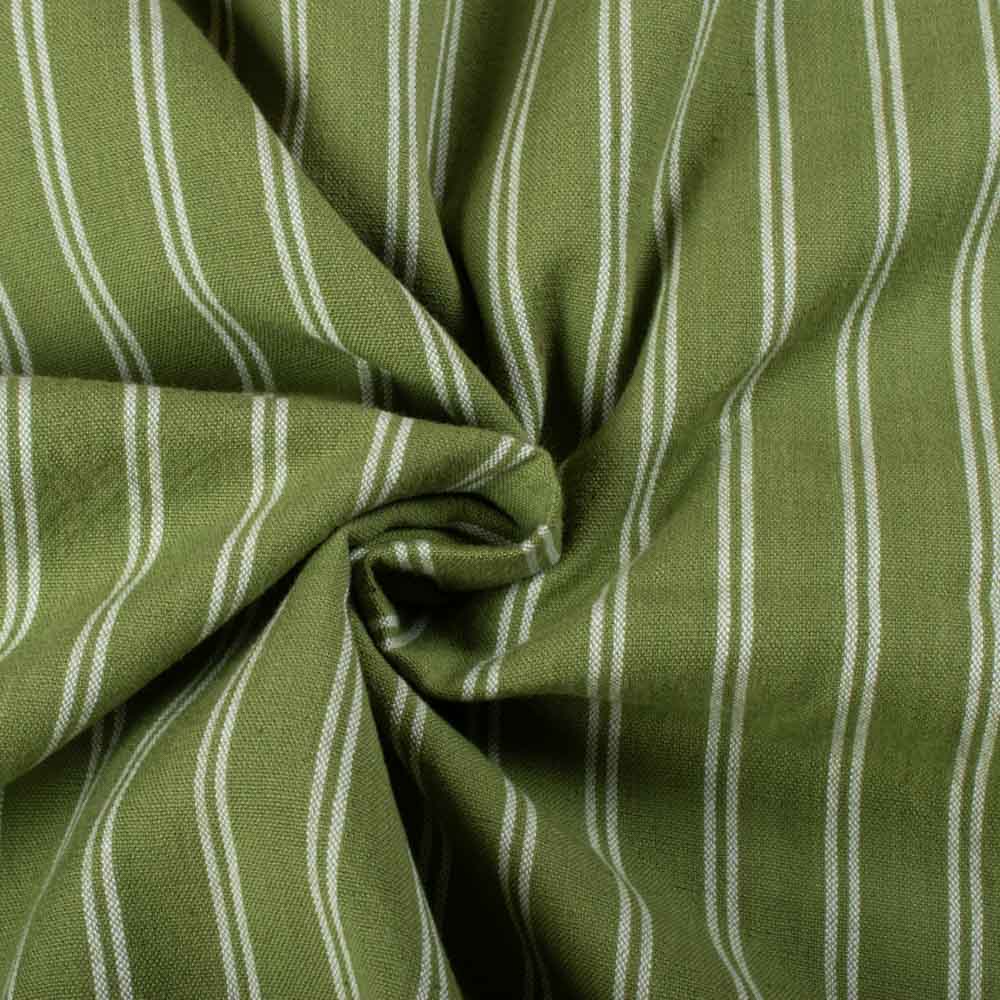 Stripe Olive & White Pure Cotton 130 GSM Handwoven Fabric