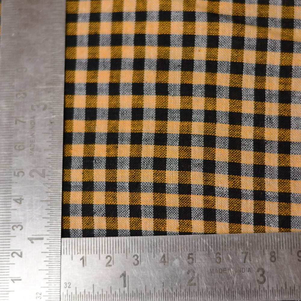 CHECK ORANGE & BLACK PURE COTTON 99 GSM HANDWOVEN FABRIC
