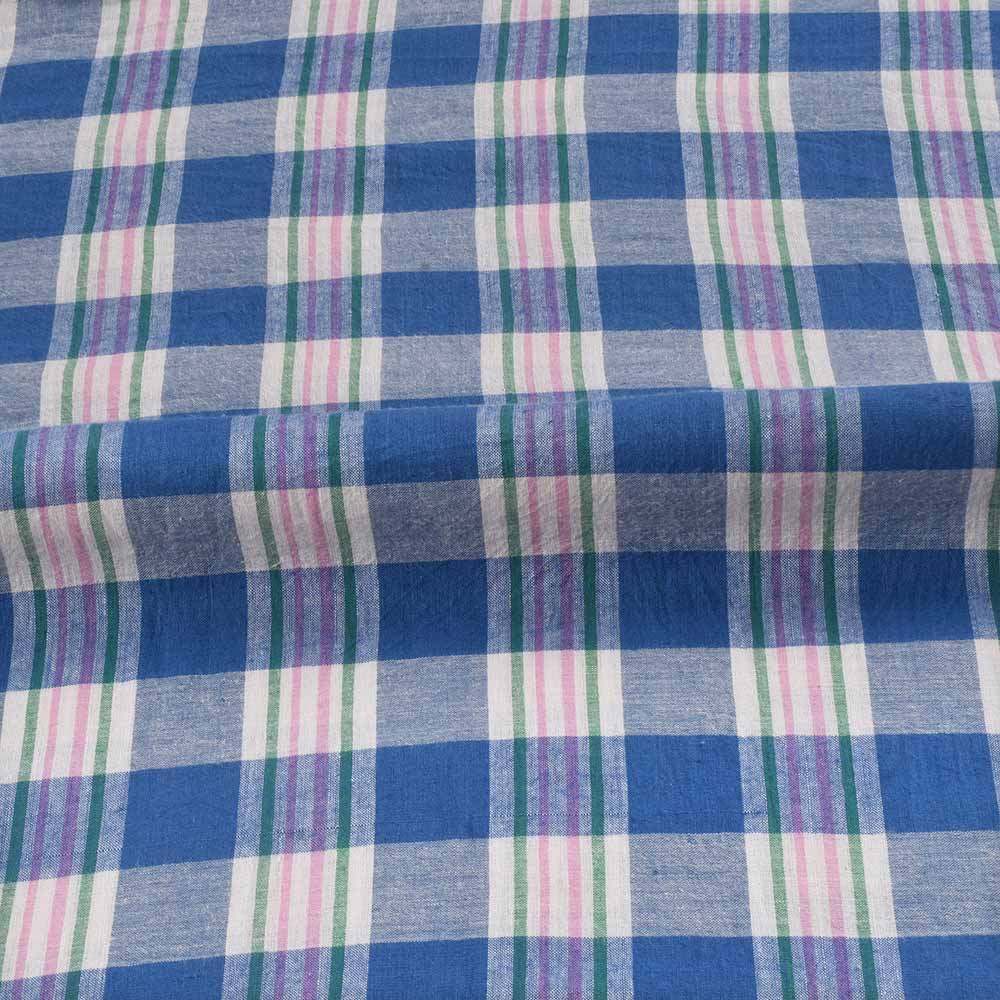 CHECK BLUE & WHITE PURE COTTON 67 GSM HANDWOVEN FABRIC
