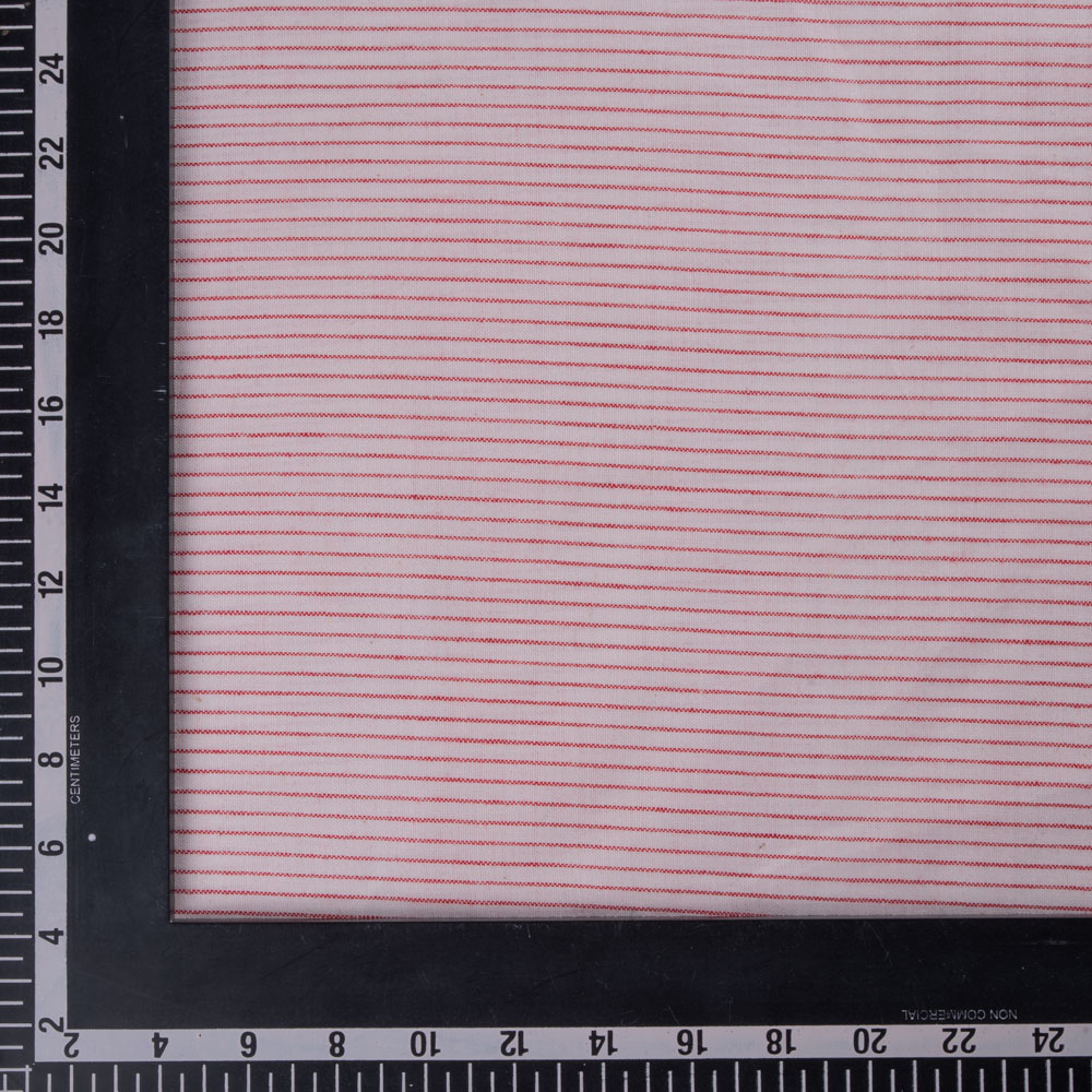 PINSTRIPE WHITE & RED PURE COTTON 98 GSM HANDWOVEN FABRIC