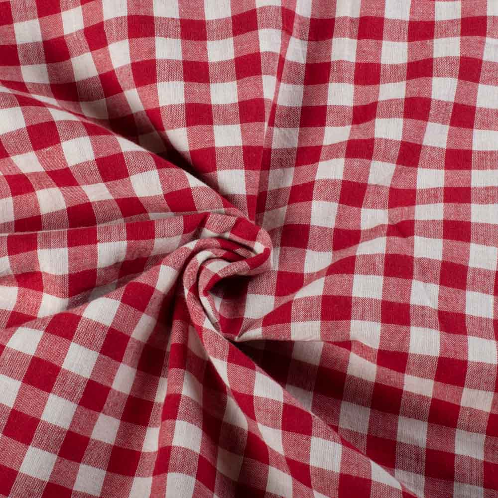Check Red & White Pure Cotton 100 GSM Handwoven Fabric