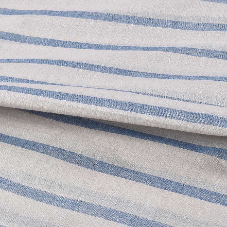 STRIPE OFF WHITE & BLUE PURE COTTON 62 GSM HANDWOVEN FABRIC