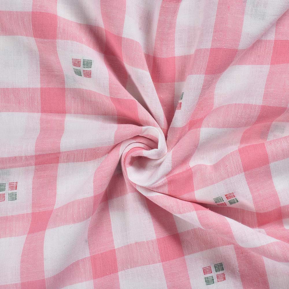 Pure Khadi Jamdani fabric showcasing a classic check pattern