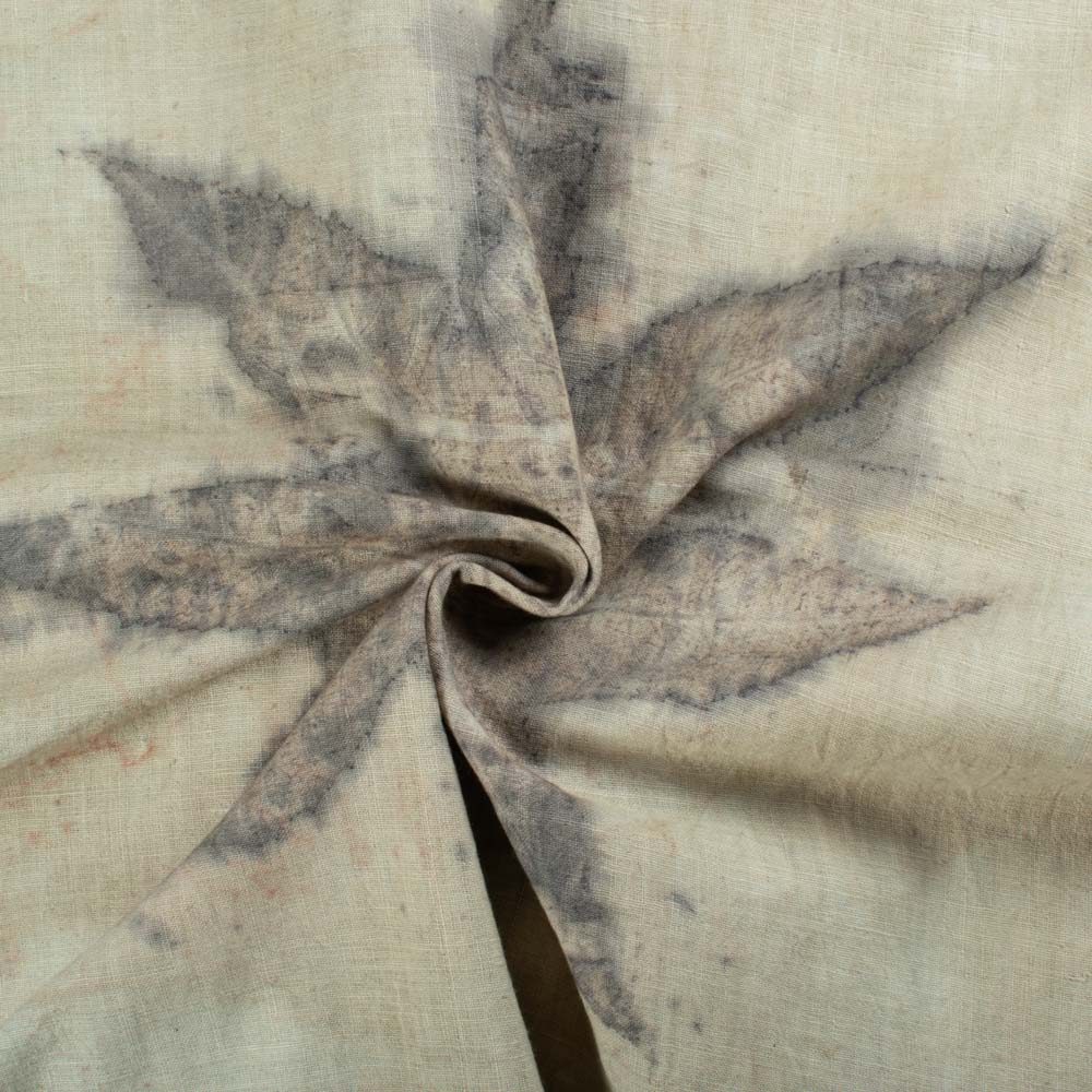 Black Myrobalan & Ricinus Communis Leaf Eco Print Naturally Dyed Pure Khadi Fabric 118 GSM