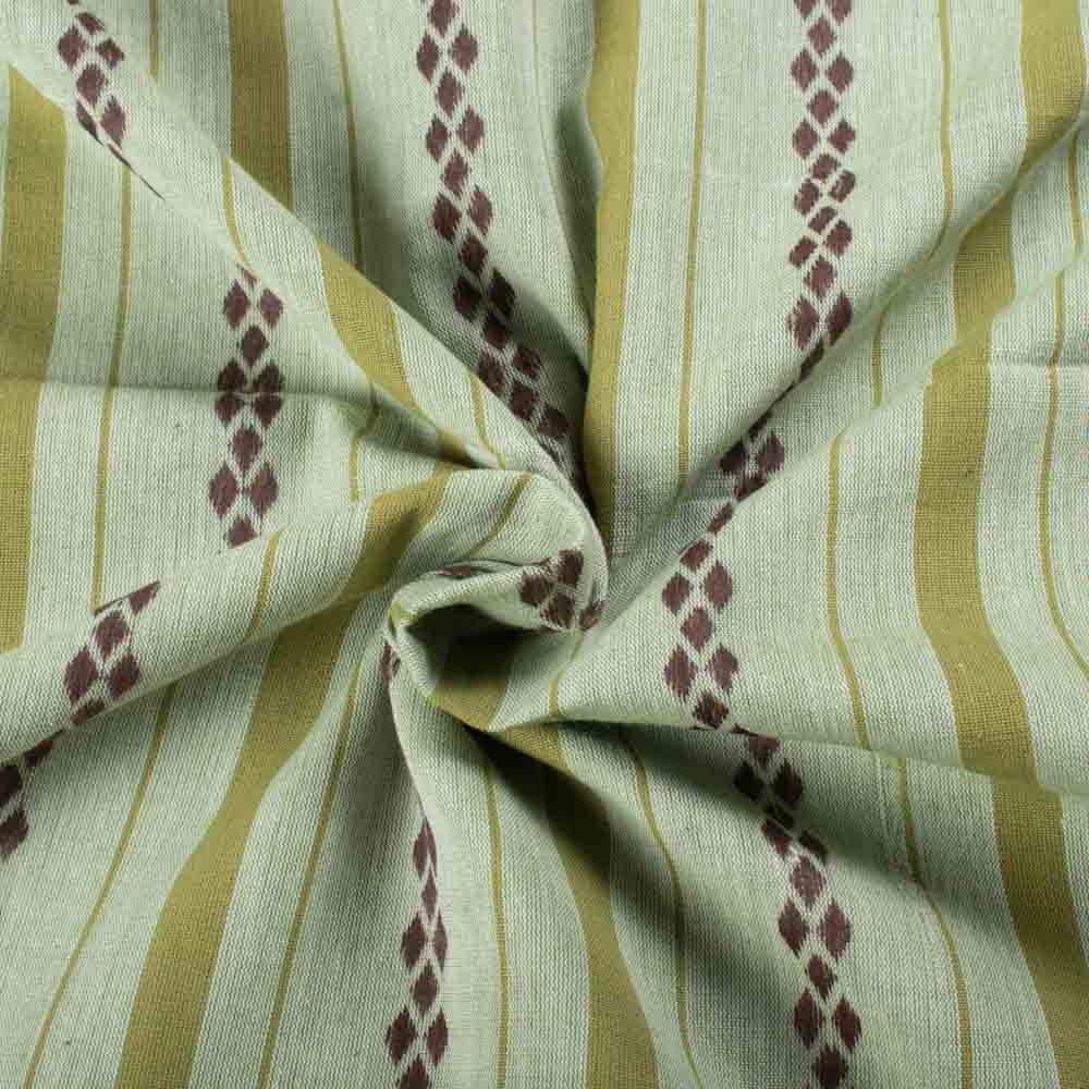 Stripe Green Rhombus Extra Warp 100 GSM Pure Cotton Jacquard Fabric