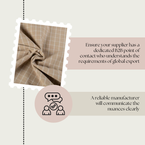 B2B textile supplier communication for handloom cotton production timelines and export planning
