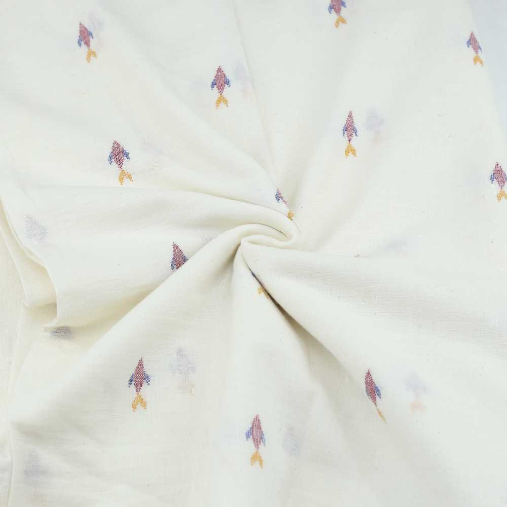 Geometric Fish Cream Jamdani Pure Khadi 118 GSM Fabric