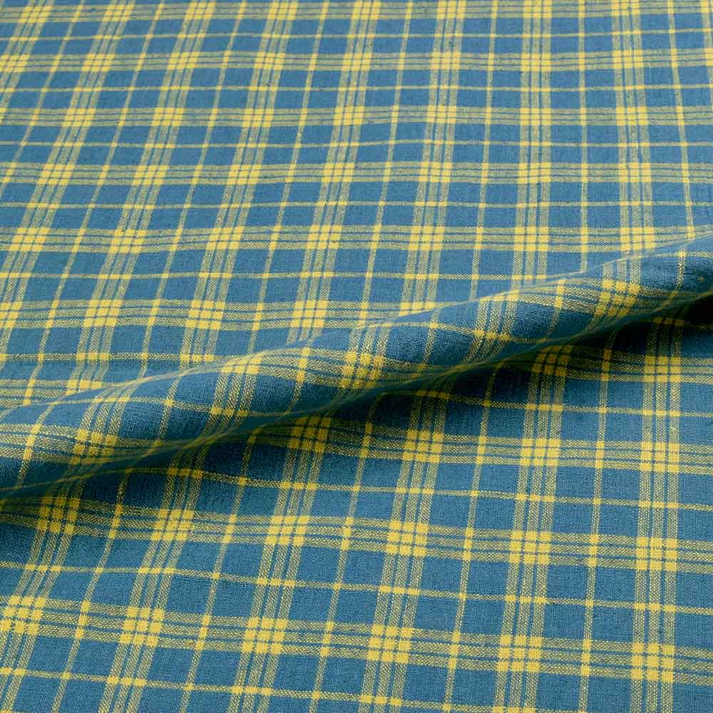 CHECK YELLOW & TEAL PURE COTTON 103 GSM HANDWOVEN FABRIC