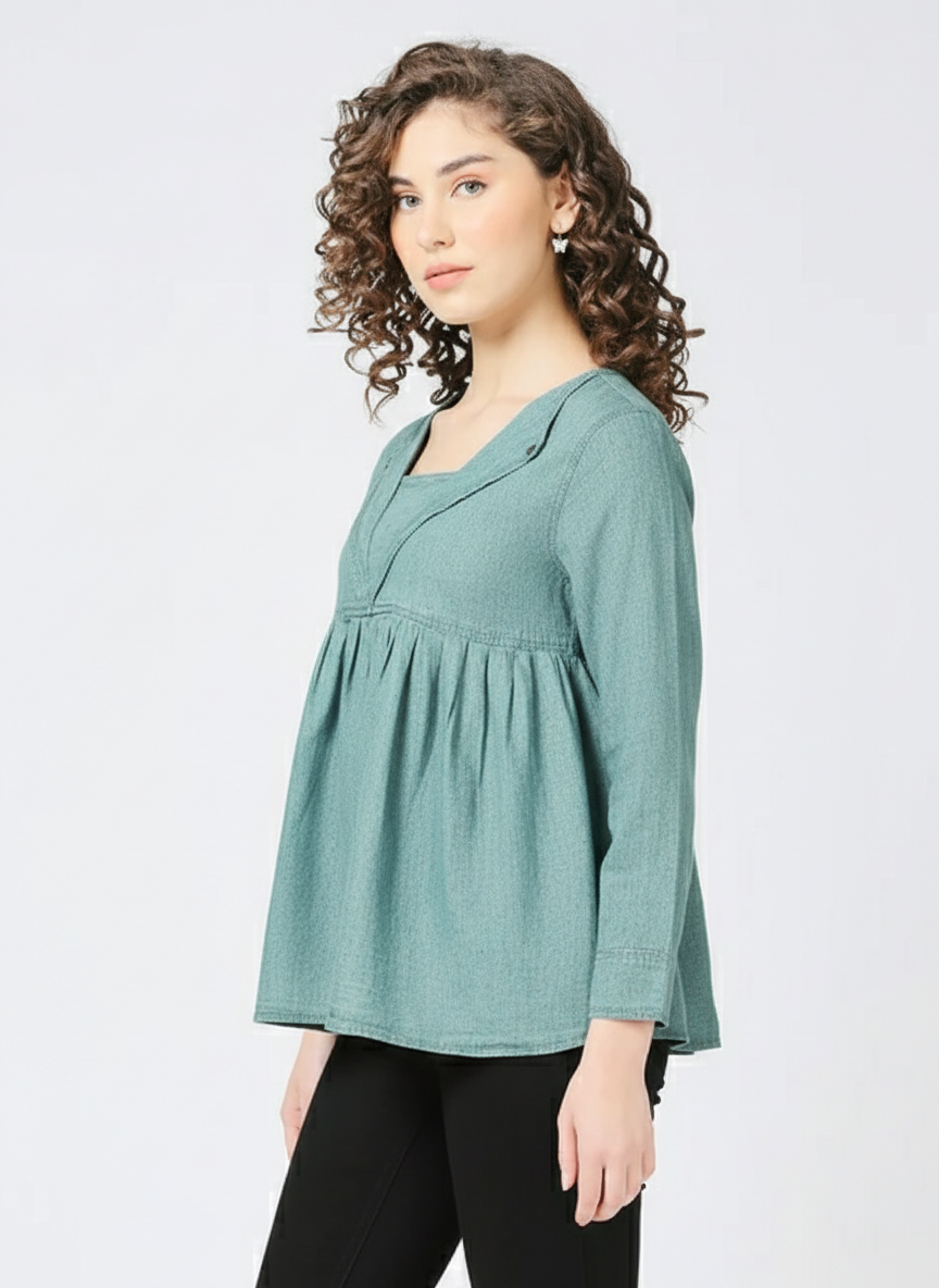 Open Lapel Gathered Top