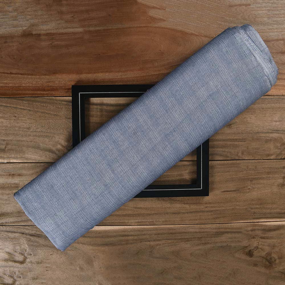 STRIPE BLUE PURE COTTON 80 GSM HANDWOVEN FABRIC W16