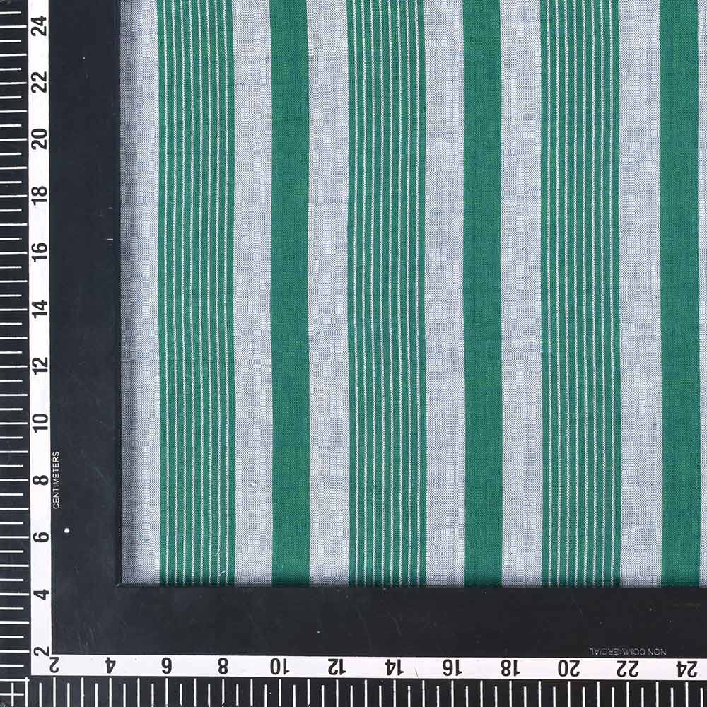 STRIPE GREEN & WHITE PURE COTTON 75 GSM HANDWOVEN FABRIC