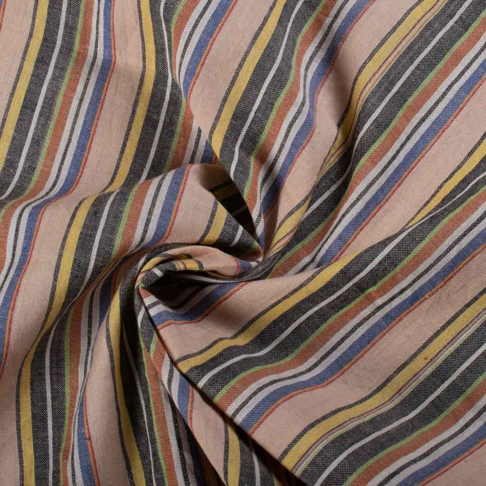 Stripe Peach Multicolour Pure Cotton 95 GSM Handwoven Fabric