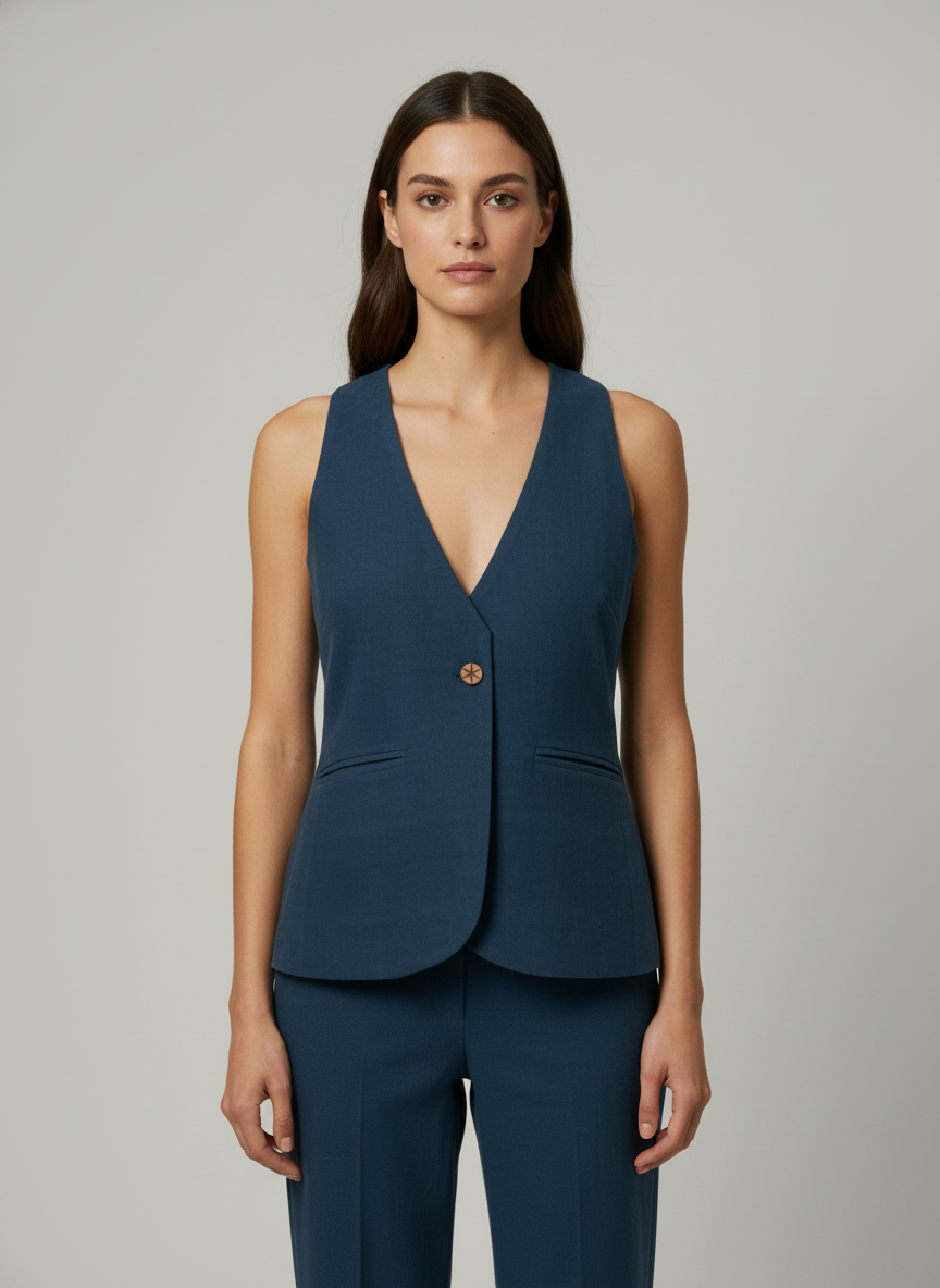 Denim Vest with Wooden Button