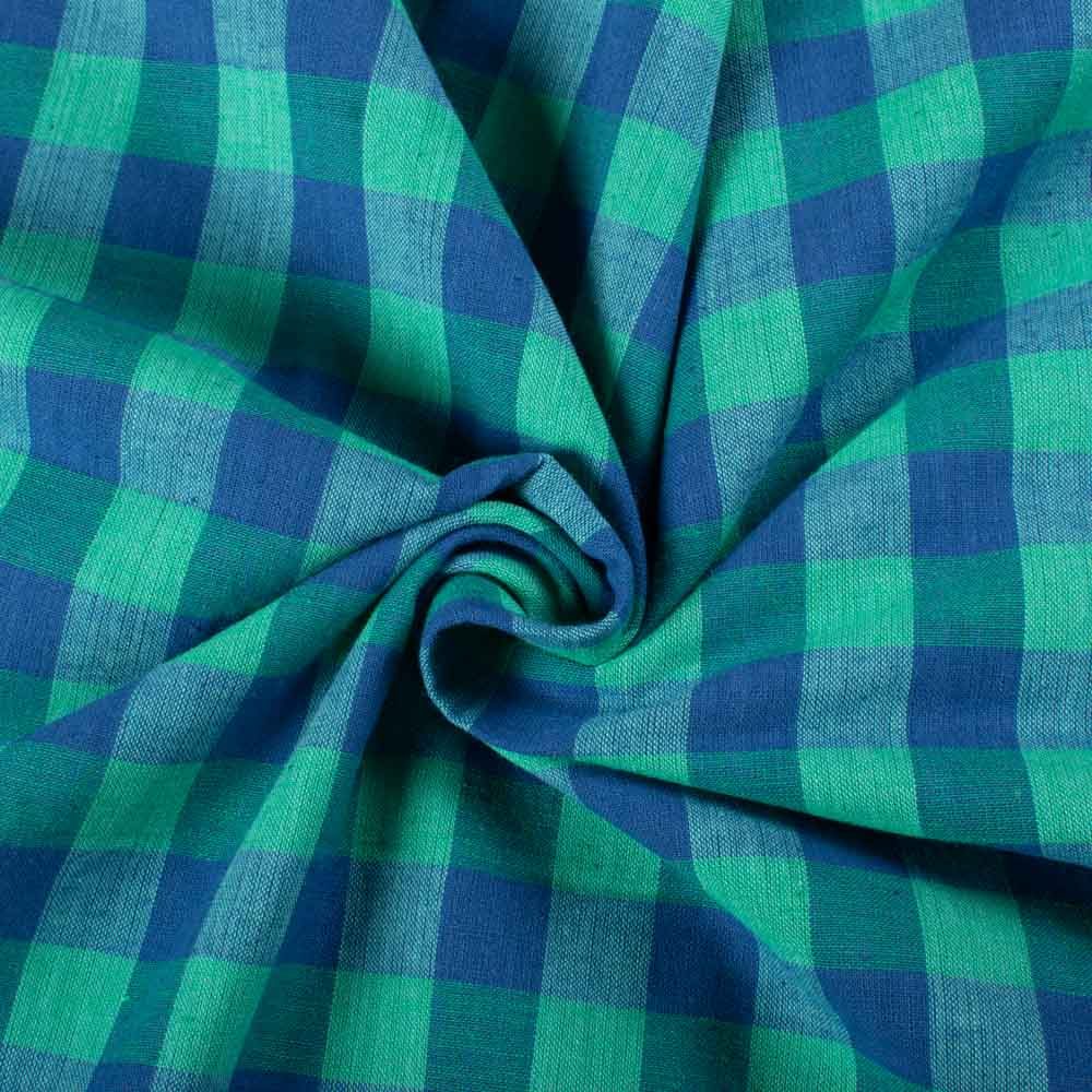 Check Blue & Tiya Green 100 GSM Pure Cotton Handwoven Fabric