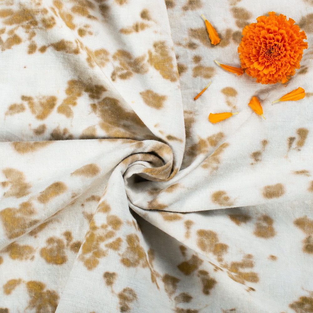 Marigold Petals Eco Print Naturally Dyed Khadi Cotton Fabric 105 GSM