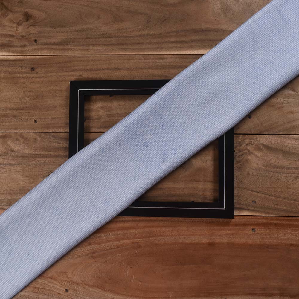 Check Sky Blue Pure Cotton 93 GSM Handwoven Fabric