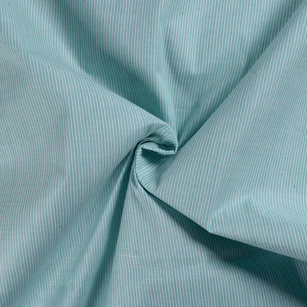Pinstripe Aqua Blue Khadi Cotton 103 GSM Handwoven Fabric