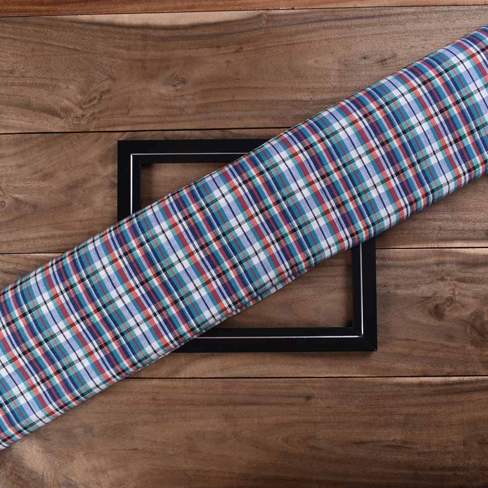 Check Multicolour Pure Cotton 90 GSM Handwoven Fabric 486