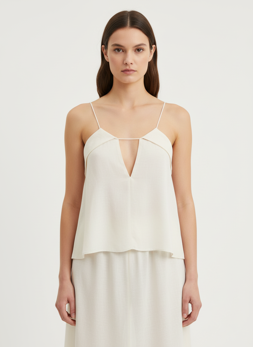 Fold Over Bust Spaghetti Sleeves Top