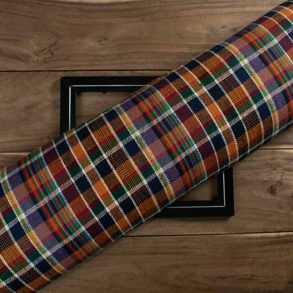 Check Multicolor Pure Khadi 280 GSM Handwoven Fabric 633