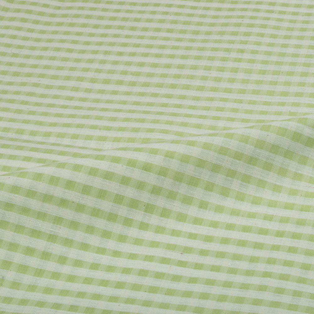 Check White Lime Pure Cotton 100 GSM Handwoven Fabric 18