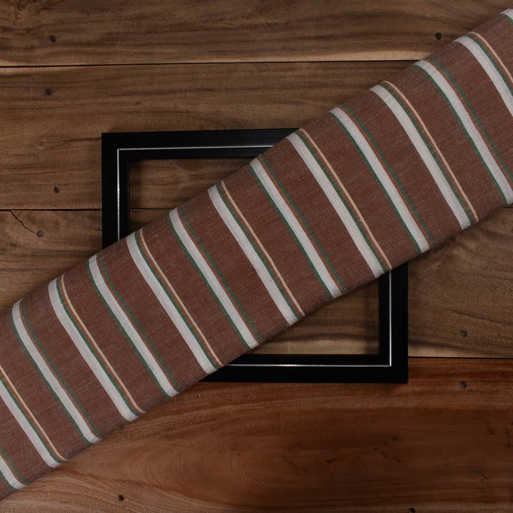 Stripe Brown Pure Cotton 70 GSM Handwoven Fabric 224