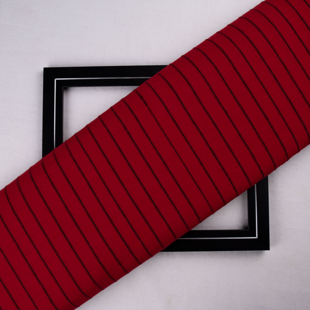 Stripe Deep Red Pure Cotton 131 GSM Handwoven Fabric
