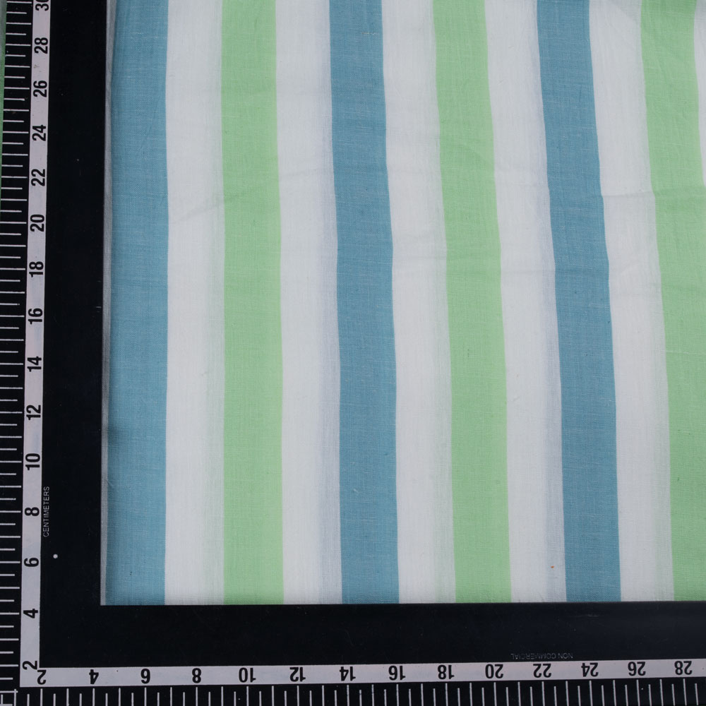STRIPE BLUE & GREEN PURE COTTON 88 GSM HANDWOVEN FABRIC